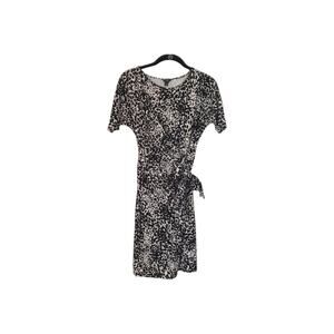 Ann Taylor Petite Dress Womens Size XSP Black White Animal Print Short Sleeve